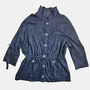 Liz & Me Sport 3/4 Sleeve Mock Neck Knit Cardigan Jacket 1X Gorpcore‎ Utility